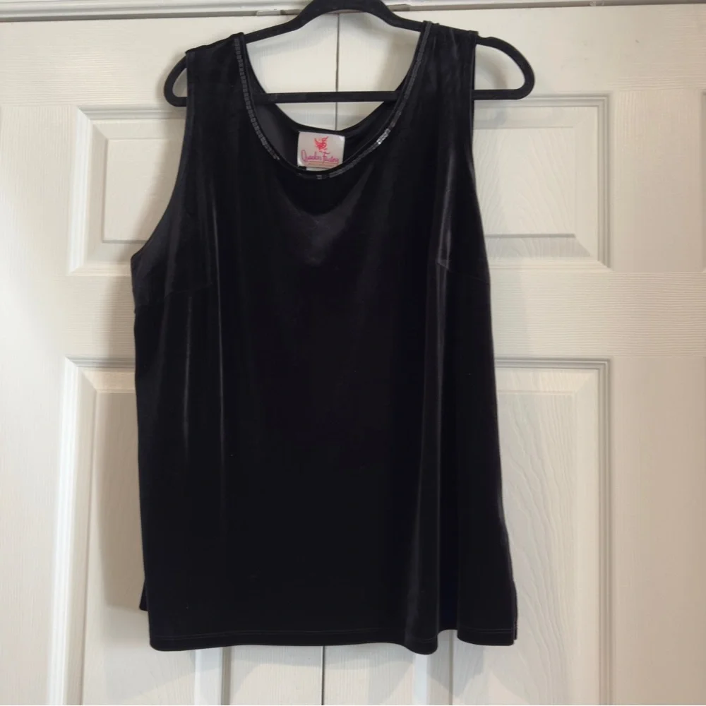 Quacker Factory Velvet Velour 2 Piece Cardigan And Tank Set Black Women Size 1X
